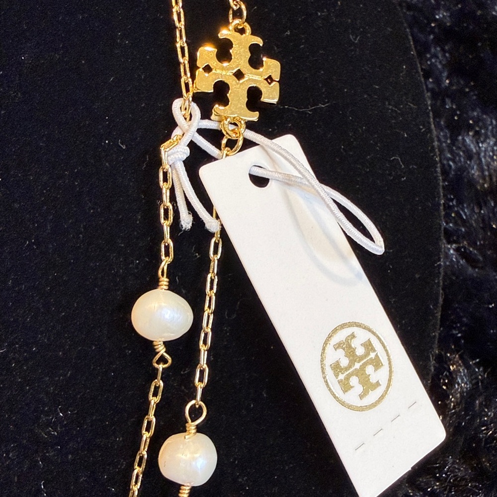 Tory Burch Gold and Pearl Necklace 22in drop - Picture 2 of 4